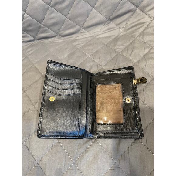 Ralph Lauren black & gold bifold leather wallet gold hardware zipper‎ pockets - Picture 4 of 8